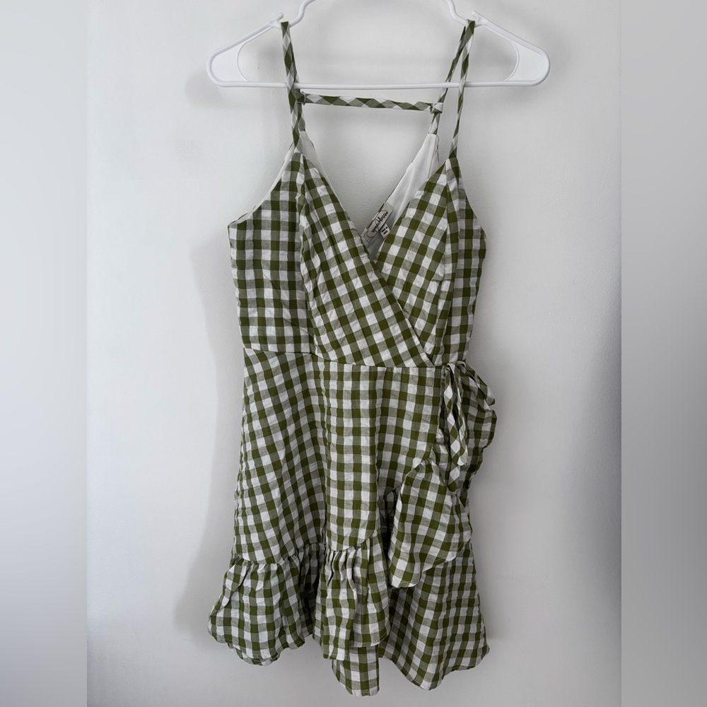 Speechless Olive and White Checkered Dress
